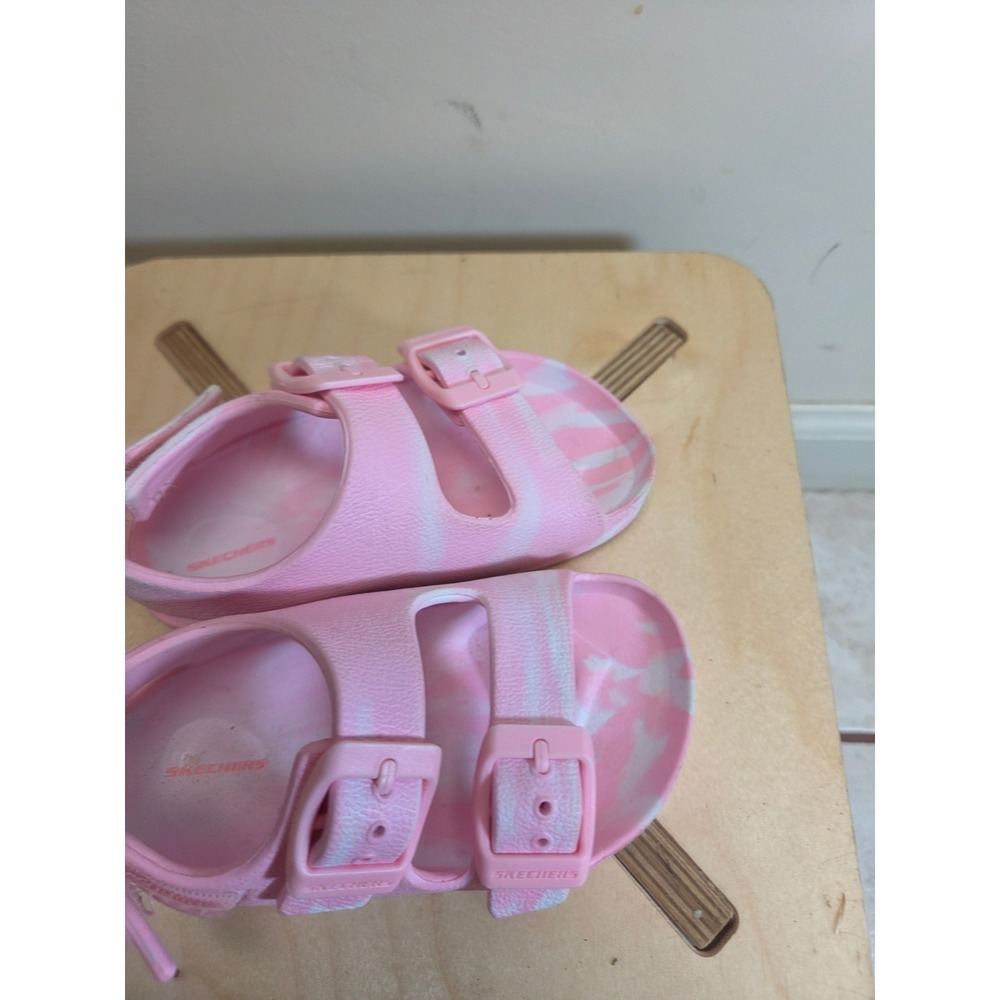 Skechers Toddler Girls Pink Marble Foam Buckle Backstrap Sandals Size 5